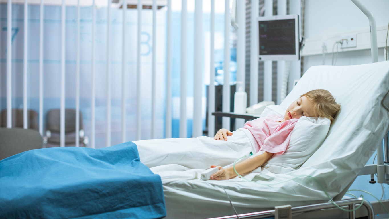 Cute Little Sick Girl Sleeps on a Bed in the Children's Hospital ...